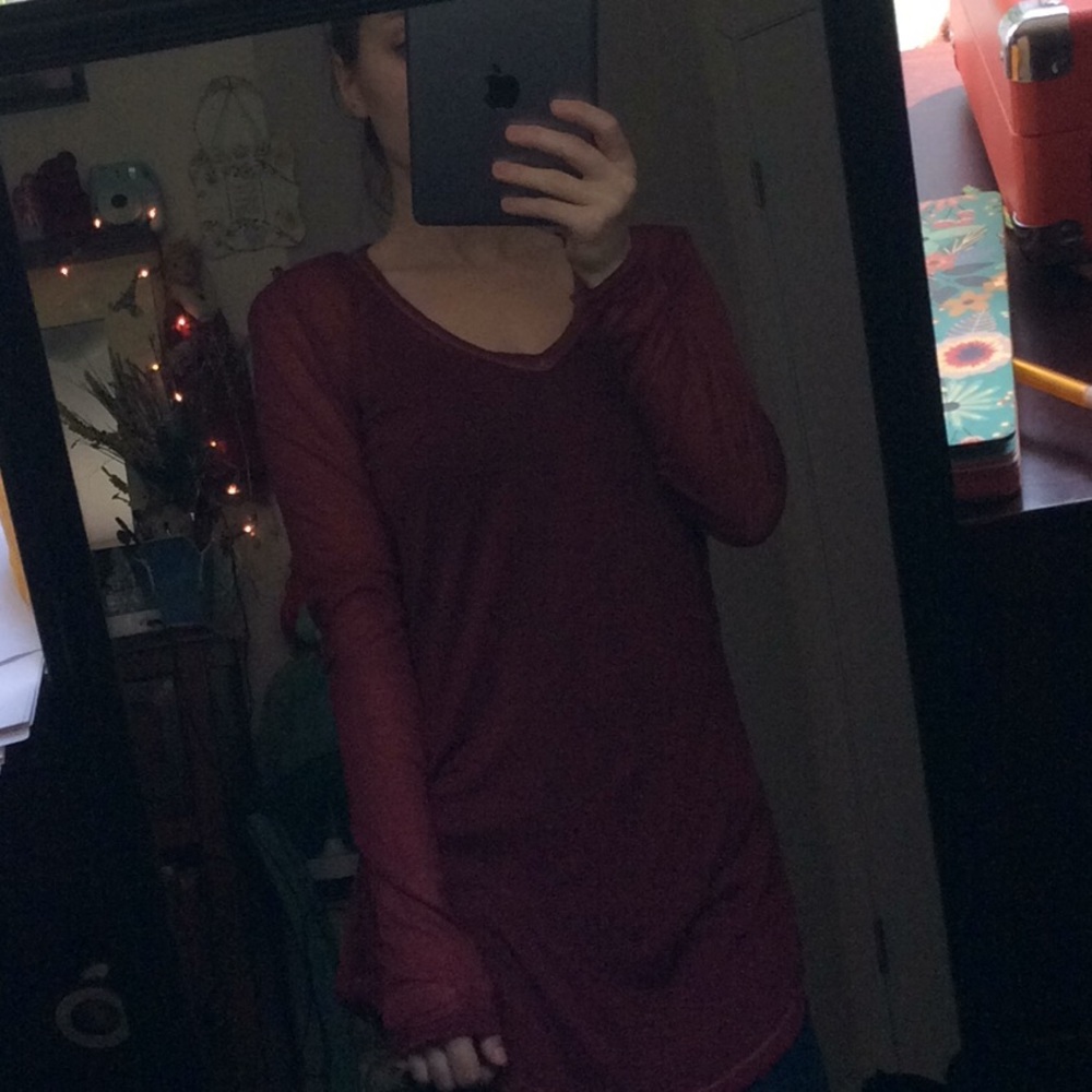 Sheer maroon long sleeve shirt
